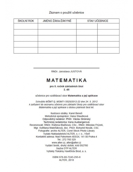 Matematika pro 5. ročník, 2. díl Alter - učebnice do školy Matematika pro 5. ročník, 2. díl Alter - učebnice do školy